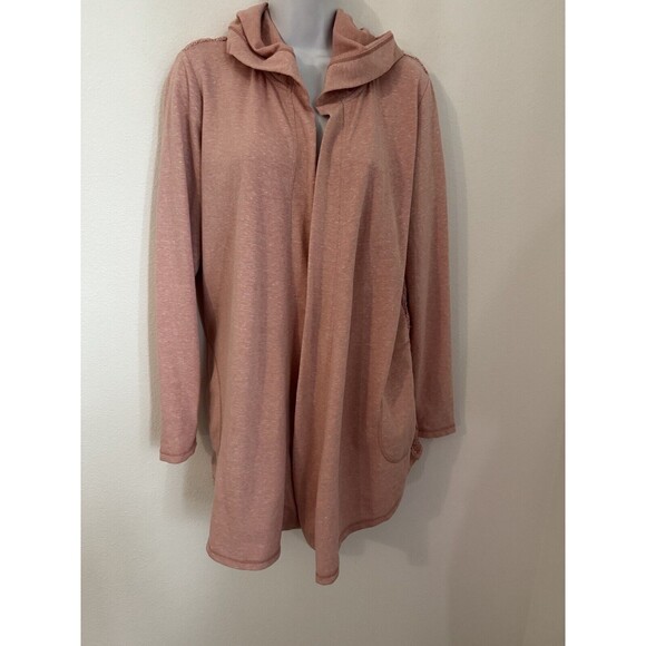 Evy's Tree Elevated Hoodie Cardigan Pink Women’s L Tunic Hooded Mixed Media EUC - Picture 1 of 8